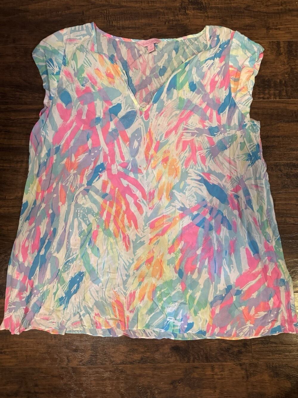 Lilly Pulitzer Shelley Top Cap Sleeve Sparkling Sands Brush Stoke Shirt Medium
